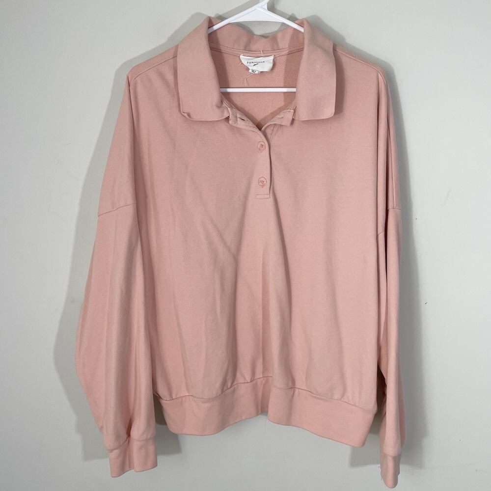 Pomander Place Polo Sweatshirt Womens XL Pink Collared Pullover Y24474T